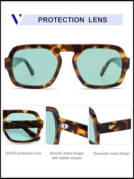 Retro Square Aviator Sunglasses Oversized Flat Top Rectangle Sun Glasses main image 7